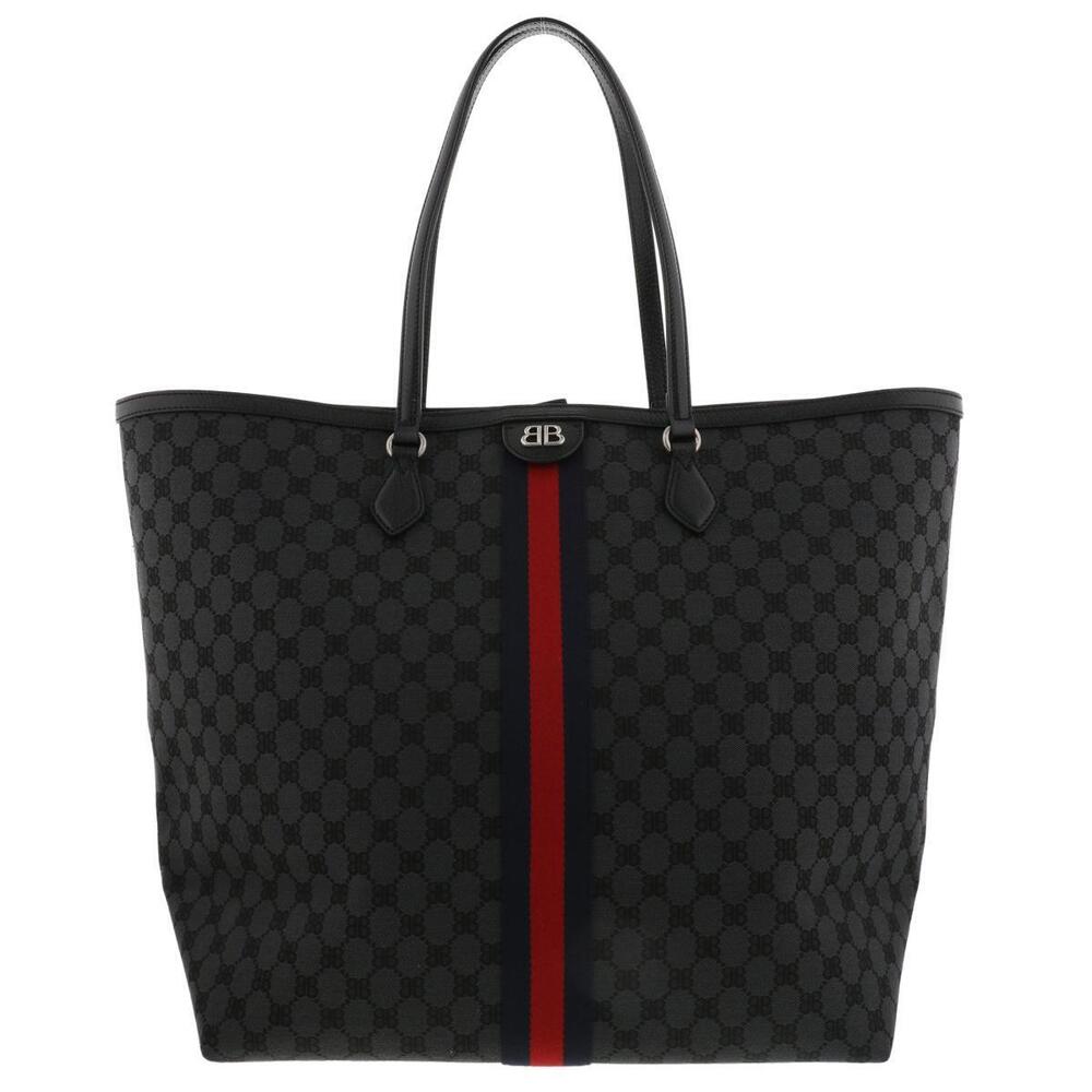 GUCCI BALENCIAGA Hacker Project Tote Bag Canvas Leather Black